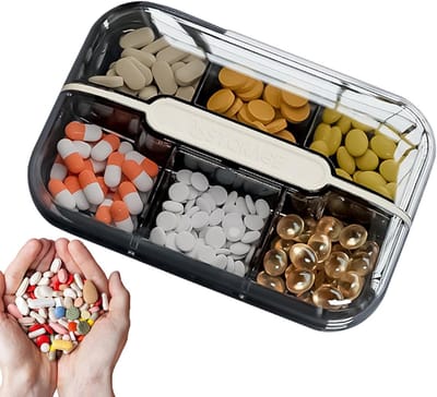 Medicijndoos voor op reis, draagbare medicijnopbergdoos met 6 vakken, lekvrije pillenhouder voor reizen, dagelijks gebruik, zakenreizen