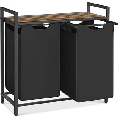 VASAGLE wasmand, wasverzamelaar, 2 vakken, met plank, wassorteerbak, metalen frame, 2 uitneembare vakken van oxford stof, met klittenbandsluiting, vintage bruin-zwart BLH201B01