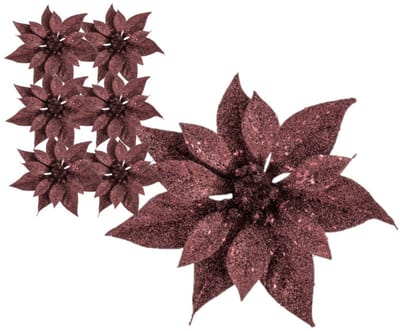 Kerstboomversiering Kerstster - 6x stuks - 18 cm - donkerrood - op clip - ornament - ster