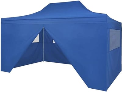 Feesttent Waterdicht - Tuinpaviljoen Opklapbaar - Buitenfeesten Organiseren - Met 4 Afneembare Zijwanden - 45 x 3 Meter - Blauw