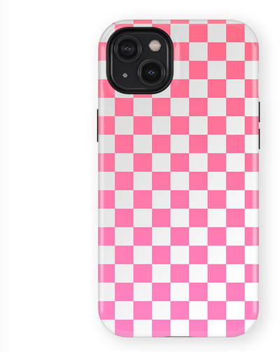 Design Hoesje geschikt voor iPhone 14 Plus | Geschikt Voor Mag | Tiny Squares Checkered Print | Backcover geschikt voor iPhone 14 Plus Pink Pop Grid