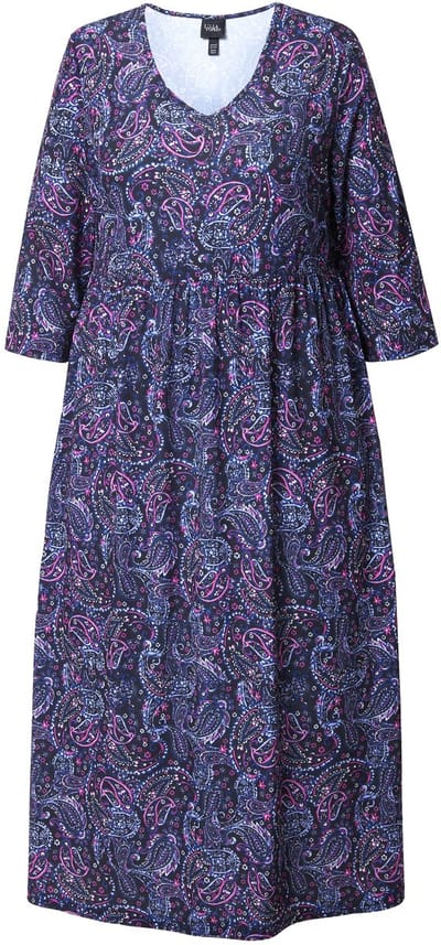 Ulla Popken - Dames - Jersey jurk A-lijn V-hals 3/4-mouw - Zwart - Maat 66+