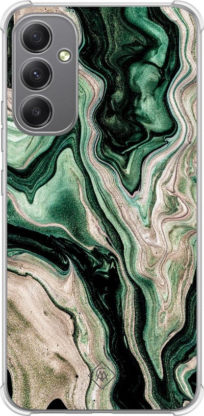 Casimoda® hoesje - Geschikt voor Samsung Galaxy A34 - Groen marmer / Marble - Shockproof case - Extra sterk - TPU/polycarbonaat - Groen, Transparant