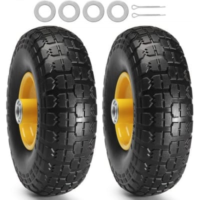 VEVOR Volledige Pu-Wielen met Runflat-Banden, 10 Inch, 2 Stuks, 400 Lbs Dynamische Belasting, 450 Lbs Statische Belasting, Tubeless Banden En Wielen voor Steekwagens, Bedrijfswagens, Dolly's, Tuinaanhangers