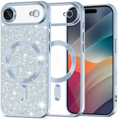 Hoesje geschikt voor Apple iPhone Air - Techsuit Luxury Glitter Back Cover - Geschikt voor MagSafe - Lichtblauw