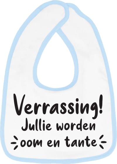Hospitrix Slabbetje met tekst "Verrassing! Jullie worden oom en tante" Blauw - Cadeau Zwangerschap - Baby Kwijldoek - Kwijllap - Morslap - Bavette - Bekendmaking - Aankondiging - Aanstaande Moeder - Moederdag
