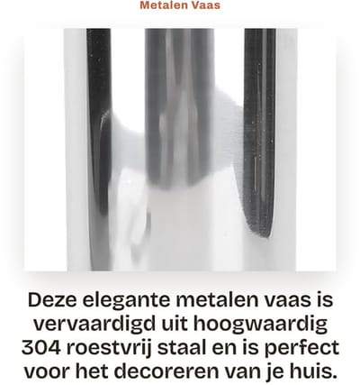 Dailygoods- Metalen Vaas - 304 Roestvrij Staal - Zilveren Glanzende Vaas - Bloemenvaas - Bureaubladdecoratie - Geschikt voor Bruiloft