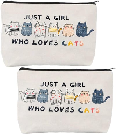 Dailygoods- Make-up Tas 2 Stuks - Kattenpatroon - Draagbare Opbergzakken - Cosmetica Tas - Canvas - Lichtgewicht 25x17 Cm