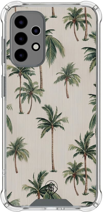 Hoesje (shockproof) geschikt voor Samsung Galaxy A52 5G - Palmbomen print - Extra sterke case - TPU/polycarbonaat - Tekst - Beige, Transparant
