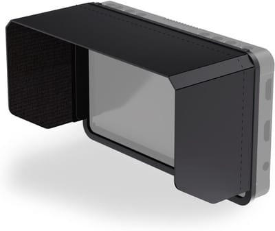 Zonnekap voor veldmonitor met driezijdige zonbescherming, verstelbaar frame en gemakkelijke toegang tot knoppen en haken, ideaal voor camera's