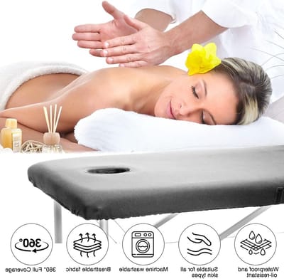 Massage Stoel Stretch Cover 80 x 190 cm - Waterdicht, Oliebestendig en Wasbaar - Bescherming voor Cosmetische Tafels en Spa's in Grijs