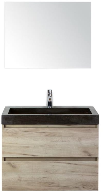 Maxx XL Badmeubelset 80 cm - Craft Oak - Wastafel Lucca 1 Kraangat met Spiegel