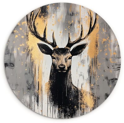 WallCircle® Wandcirkel 120x120 cm - Muurcirkel Abstract - Hert - Gewei - Goud - Muurdecoratie woonkamer - Wanddecoratie slaapkamer - Kamer decoratie accessoires - Ronde schilderijen XXL