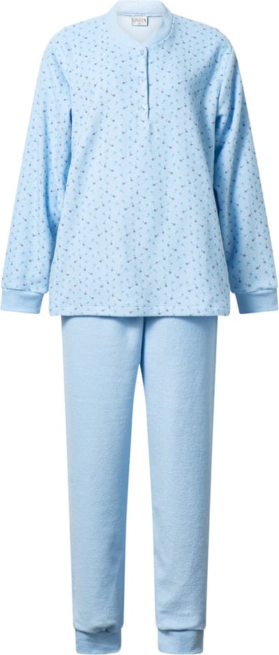 Lunatex - warme dames pyjama 124250 - aangeruwd badstof - blauw - maat S