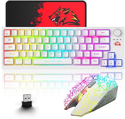 Draadloos gaming-toetsenbord en muis combo met RGB verlichting en oplaadbare batterij - Compatibel met PC, PS4, PS5, Laptop - Wit