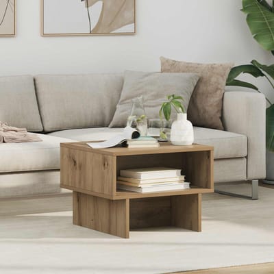 vidaXL - Salontafel - Artisan - Eiken - 48 - x - 46 - x - 35 - cm - Bewerkt - hout
