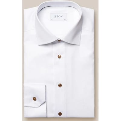 Eton Overhemd Uni Subtle Texture Signature Twill Brown Contrast Details Wit / male