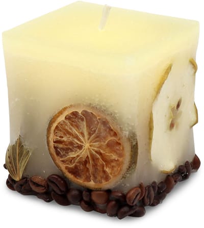 Potpourri geurkaars VANILLE met een zachte noot van sinasappel en koffie - 7x7x8 cm handgemaakte geurkaars