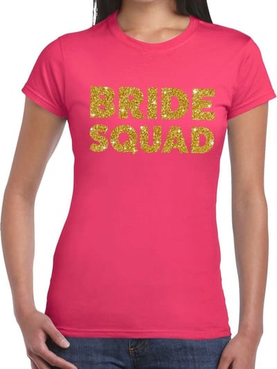 Bride Squad gouden glitter tekst t-shirt roze dames - dames shirt Bride Squad - Vrijgezellenfeest kleding S