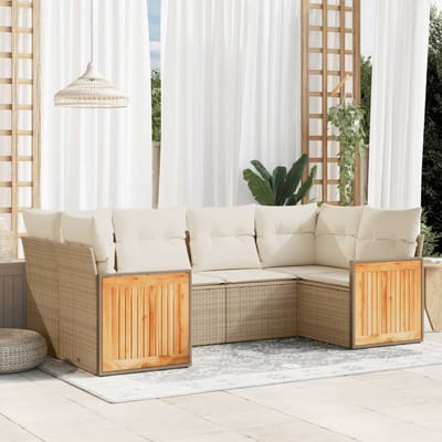 vidaXL - 6-delige - Loungeset - met - kussens - poly - rattan - beige