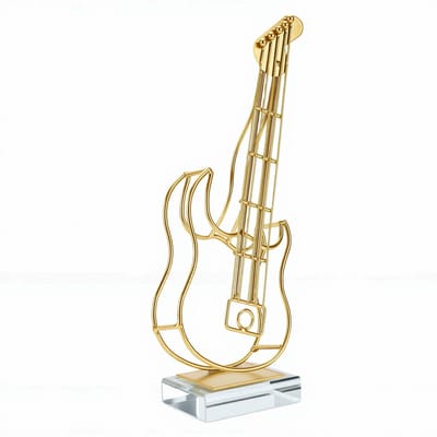 Ornement Statue Artisanat Métal Modèle Instrument Abstrait Décor pour Anniversaire Mariage Bar Bureau Maison Base Transparente Guitare