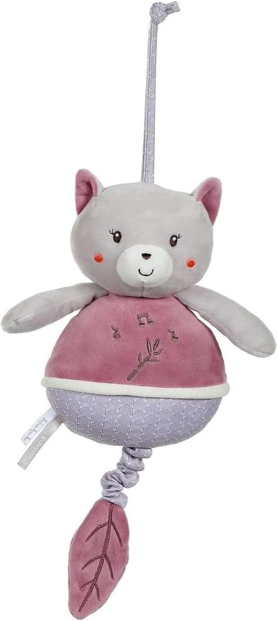 Muziekdoos Kat - Pluche Dier - Baby Kalmeren - Zachte Melodie - 32 cm - Roze Grijs