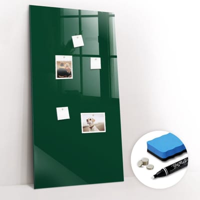 Tulup Whitebord - Kleur Flessengroen Magneetbord - 60 cm x 120 cm - Foto Magneetbord - Interieur Accessoires Kantoor - Magnetisch Bord Kind - Inspiratiebord Kantoor - Inclusief Gratis Magneten & Marker & Spons - Memobord Glas - Memo Bord