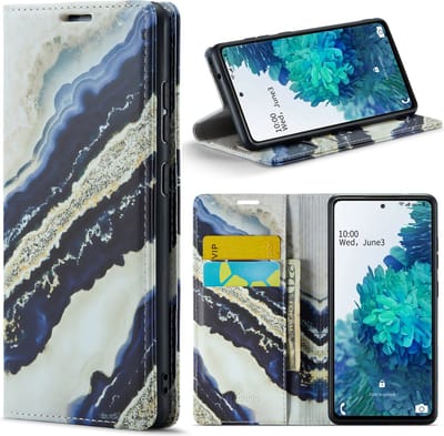 Casemania Hoesje Geschikt voor Samsung Galaxy A14 - Blue Paraiba - Marmer Portemonnee Book Case