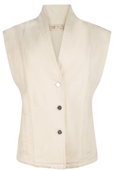 Another Label Unni Denim Vest Natural Denim Maat: S | Gilets Outlet | Dames | Beige