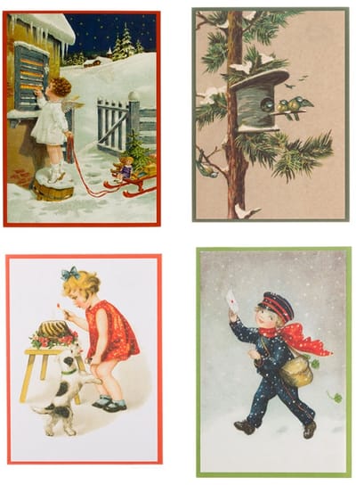 Nostalgische kerstkaarten - 4 stuks - Franz_Josef - Klassieke Vintage afbeeldingen - Winter - Sneeuw - Feestelijk - Jaarwisseling - Oude Brocante kerstkaarten 15X10,5 en 14X9