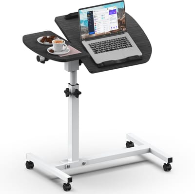 Soontrans - Laptoptabel - Verstelbare Bijzettafel - Wieltjes Mobiel Sta-Bureau– In Hoogte Verstelbare Nachttafel - Kantelbaar Bureau Voor Laptop - Thuiskantoor en Zorg - Computerwerkstation - Zwart