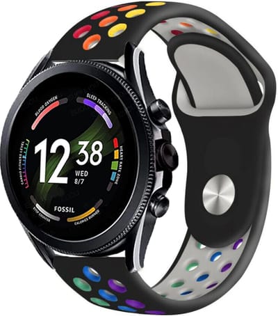 Strap-it Siliconen sport bandje - geschikt voor Fossil Gen 6 44mm / Gen 5 / Gen 5e 44mm - zwart/kleurrijk