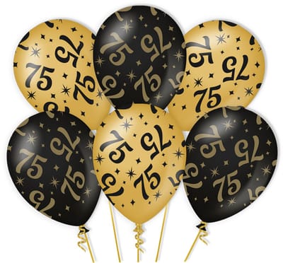 BTH - Helium Ballonnen - 75 Jaar - Goud - Zwart - Ballonnen - Verjaardag - Versiering - Decoratie - Feestartikelen - 6st