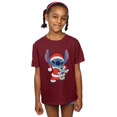 Disney Meisjes Lilo en Stitch Kerstmis T-shirt Katoen (Bourgondië)