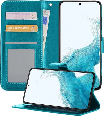 Hoesje - Geschikt voor Samsung Galaxy S22 - Luxe Bookcase - Walletcase Hoes - Portemonnee - Cover - Telefoonhoes - Turquoise
