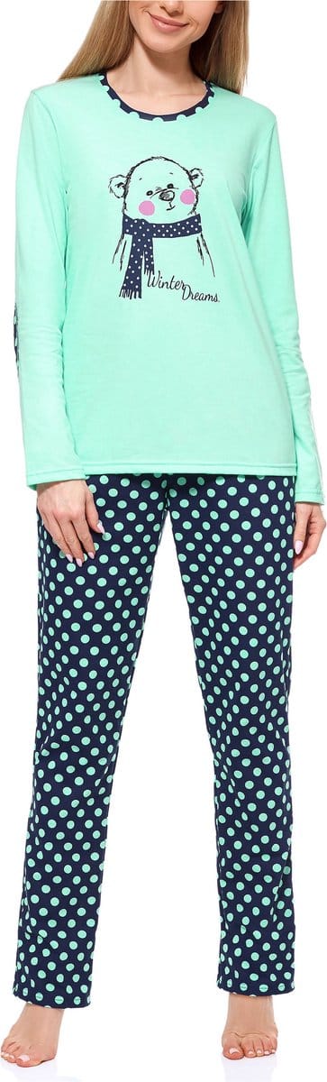 Merry Style Dames Pyjama - Lange mouwen - Lange broek - Katoen - MS-MS10-169-PJ - Munt Donkerblauw - S