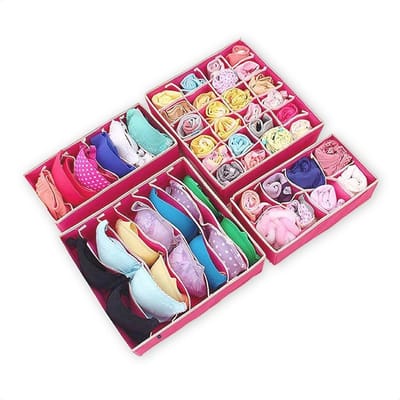 Buxibo - Kleding Opbergbox Set - Opvouwbaar - 4 Stuks - Roze
