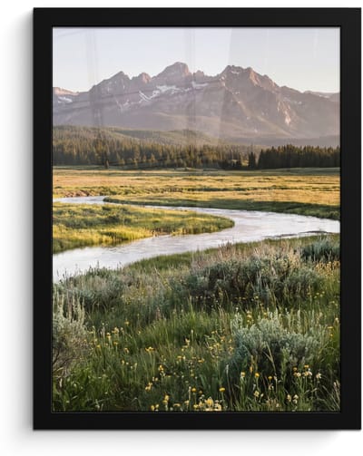Poster in lijst - Fotolijst 30x40 cm - Posters - Berglandschap - Rivier - Bos - Posterlijst zwart - Decoratie - Wanddecoratie woonkamer - Muurdecoratie slaapkamer