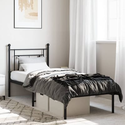 vidaXL - Bedframe - met - hoofdbord - metaal - zwart - 75x190 - cm