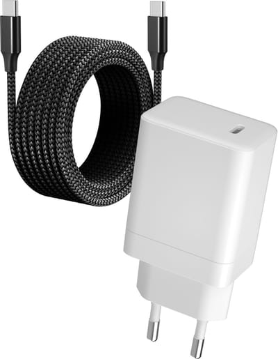 Usb C Snellader + usb-C Kabel 3 Meter Lang - 65w - Super Fast Charge 2.0 - GaN Technologie - Ultra Compact - Extra Sterke Oplaadkabel - Geschikt voor Laptop, GSM, S24, Smartphone, Tablet, Telefoon