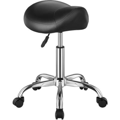 VEVOR Zadelkruk, rolkruk, draagvermogen 204 kg, in hoogte verstelbaar (55-71 cm), draaikruk, ergonomische, verdikte PU-leren draaistoel voor salon, spa, massagekliniek, zwart