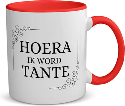 Akyol - hoera ik word tante koffiemok - theemok - rood - Tante - iemand die tante wordt - tante cadeautjes - cadeau - kado - geschenk - 350 ML inhoud