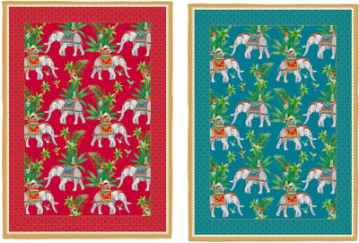 Easy Life - Theedoeken - Olifant -setvan2-rood-petrol-oosterstafereel-70x50cm-100%katoen