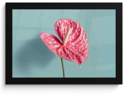 Poster in lijst - Fotolijst 30x20 cm - Posters - Blad - Anthurium - Stippen - Roze - Posterlijst zwart - Decoratie - Wanddecoratie woonkamer - Muurdecoratie slaapkamer