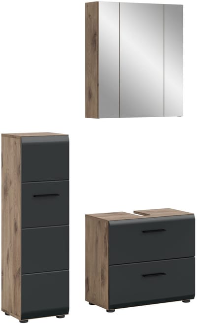 Moderne 3-delige badcombinatie - zwart mat en eiken look - 105x185x30 cm