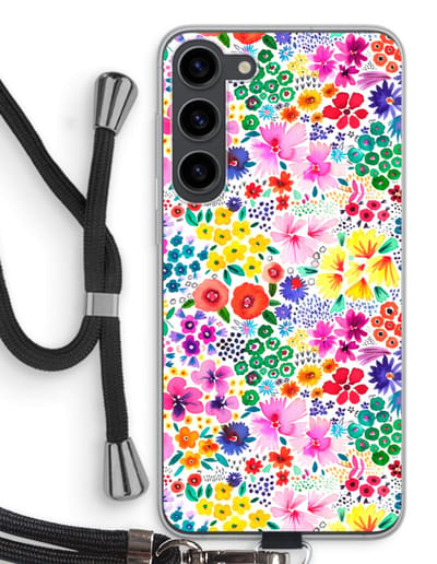 Case Company® - Hoesje met koord geschikt voor Samsung Galaxy S23 Plus hoesje met Koord - Little Flowers - Telefoonhoesje met Zwart Koord - Bescherming aan alle Kanten en Over de Schermrand