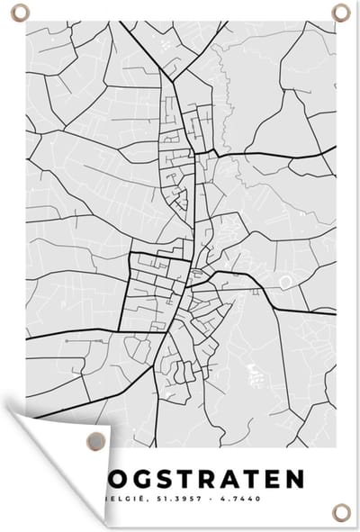 Muurdecoratie Stadskaart – Plattegrond – België – Zwart Wit – Hoogstraten – Kaart - 120x180 cm - Tuinposter - Tuindoek