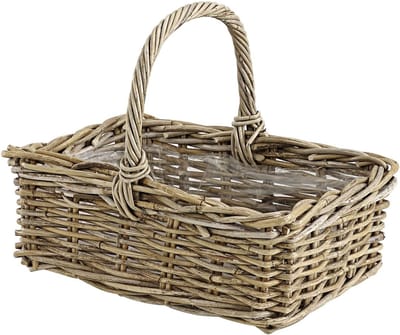 Famanu – Plantenmand rotanlook met handvat rechthoekig 40 x 28 x 30 cm voor binnen en buiten grijs bruin