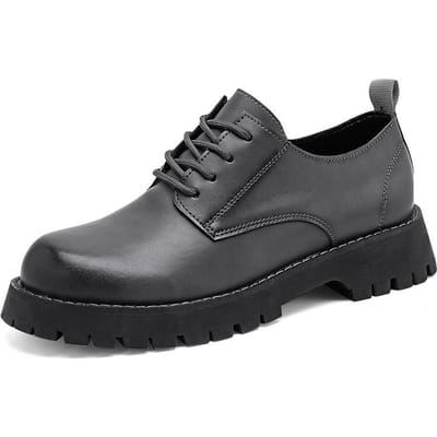 Lente en Zomer Heren Dikke Zool Britse Stijl Grote Neus Leren Schoenen Heren Lage Top Zakelijk Casual All-Match Verhoogd door Werkschoenen 44 grijze kleur