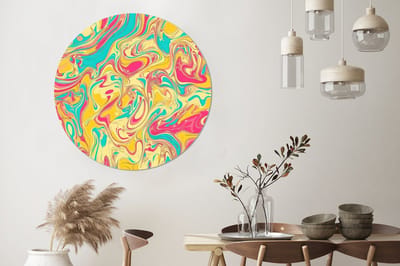 WallCircle - Wandcirkel - Muurcirkel - Geel - Roze - Blauw - Retro - Aluminium - Dibond - 140x140 cm - Binnen en Buiten